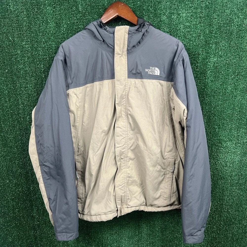 VTG The North Face Jacket Men's L Gray Tan Nylon Insulated Hooded Waterproof Y2K